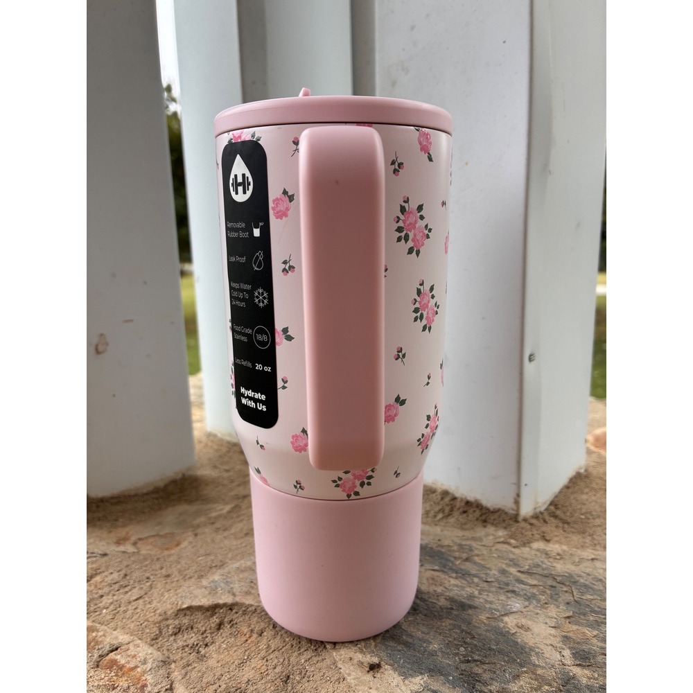 HydroJug Traveler 20oz Wild Rose Pink Floral Insulated Stainless Steel Tumbler